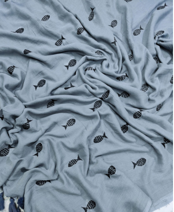 Fish Embroidery in Mulcotton Saree