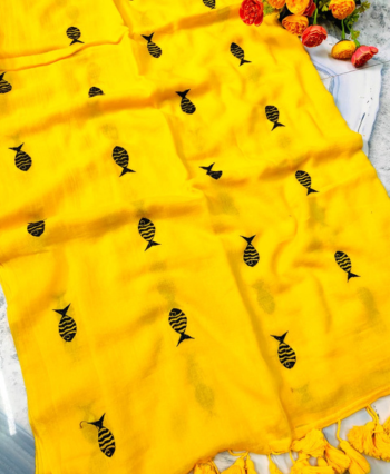 Fish Embroidery in Mulcotton Saree