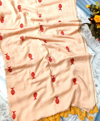 Fish Embroidery in Mulcotton Saree