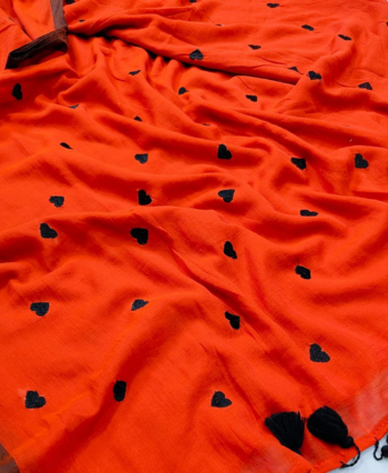 Love Motif Embroidery in Mulcotton Saree