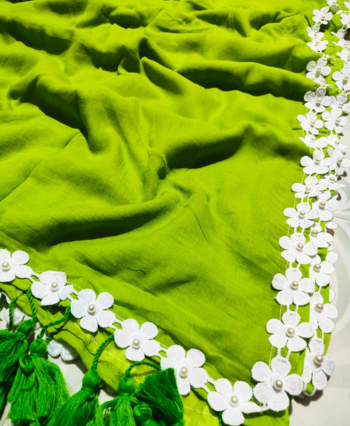 Mulcotton with Pearl Flower Border Saree