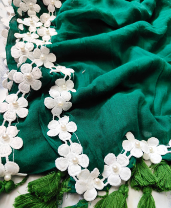 Mulcotton with Pearl Flower Border Saree