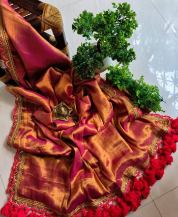 Pure Tissue with Zardossi Lace and Tassels Saree
