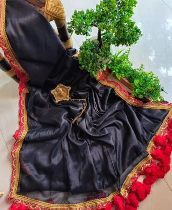 Pure Tissue with Zardossi Lace and Tassels Saree