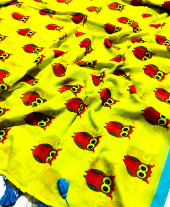 Quirky Owl in Mulcotton Saree