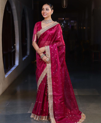 Tissue with Butas and Designer Border Saree